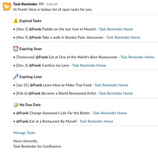 Task Reminder Slack Message