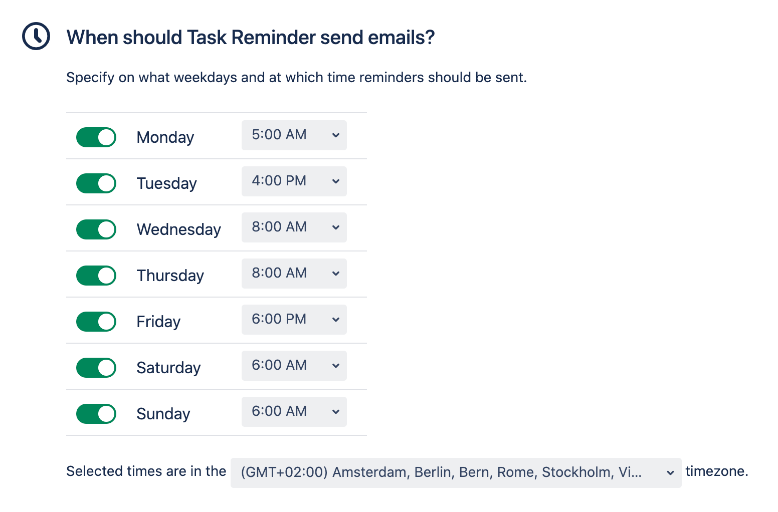 Task Reminder Schedule